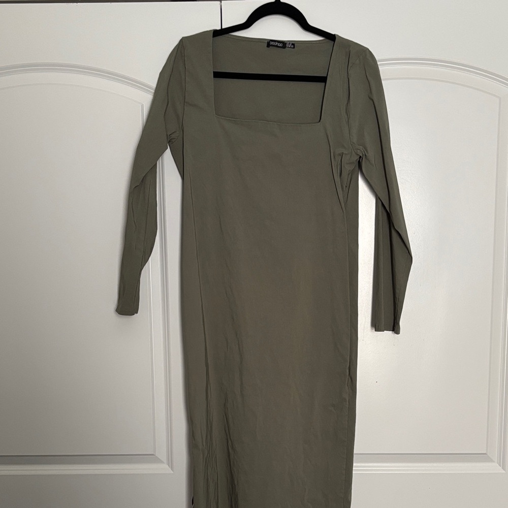 Boohoo Long Sleeve Dress in Olive Green